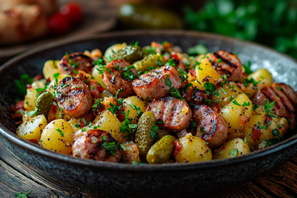 Ужин на скорую руку с картошкой и сосисками: жаркое по-охотничьи &mdash; жарим все в одной сковороде